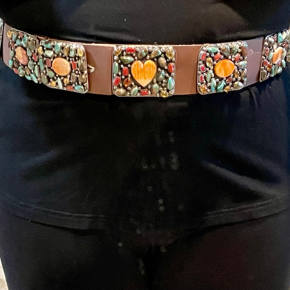 Spectacular Sterling Silver Concho Belt full of Turquoise, Coral, Amber and more - Picture 12 of 12